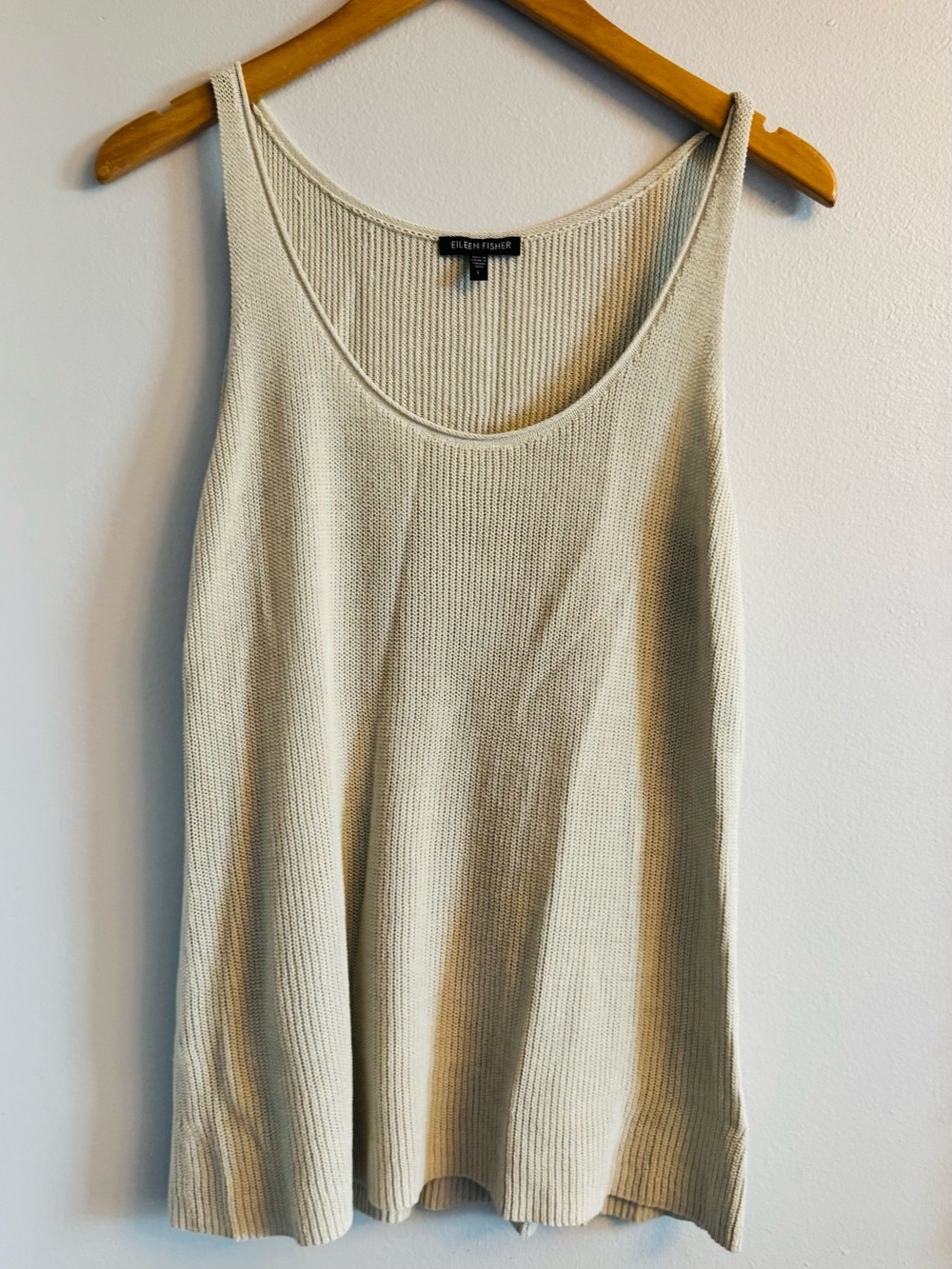 Eileen Fisher Italian Yarn Silk Cotton Ribbed Knit Tank Top Cream Ivory Large